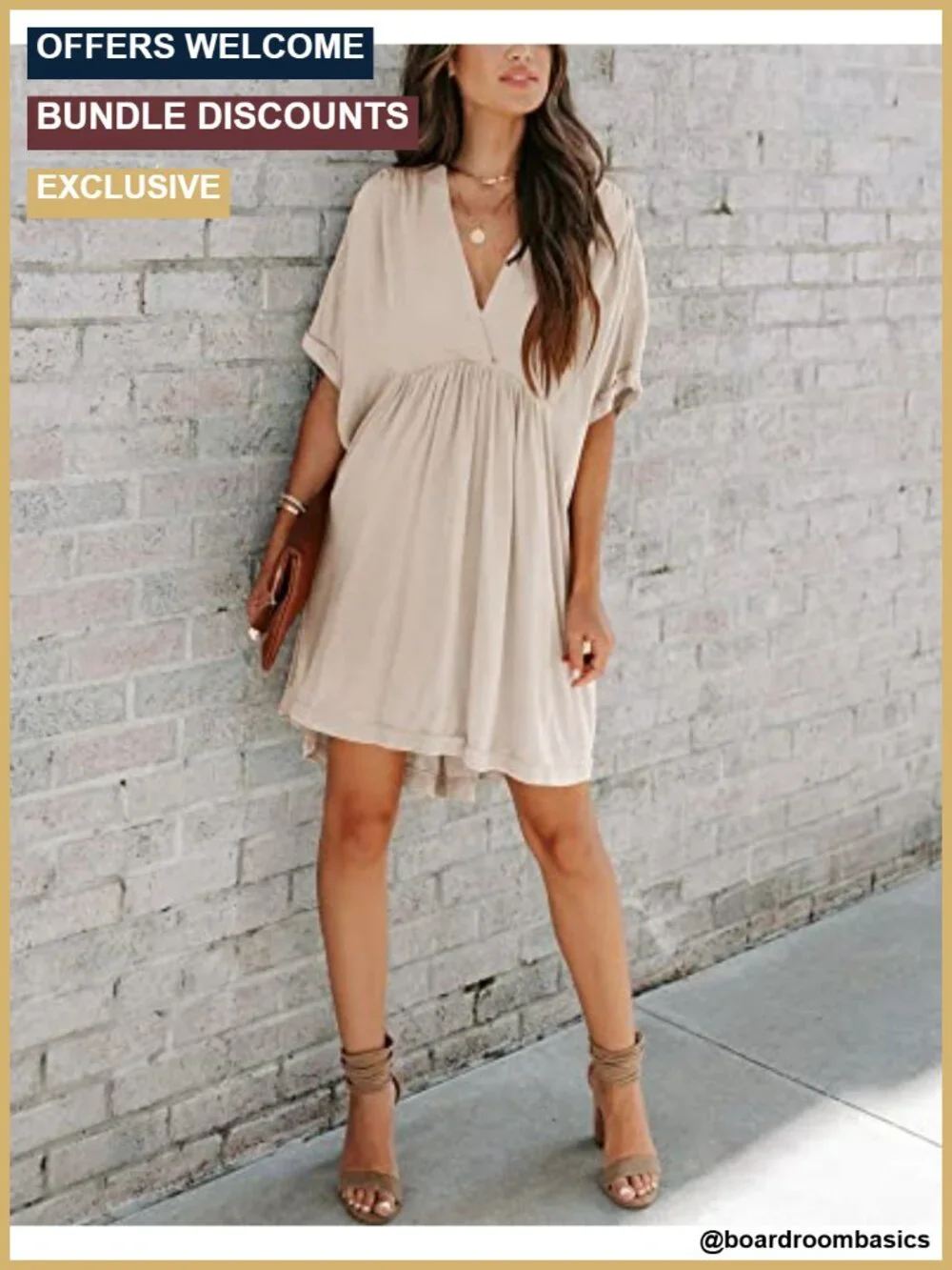 Women's Babydoll Short Sleeve Tunic Dress V-Neck Casual Loose